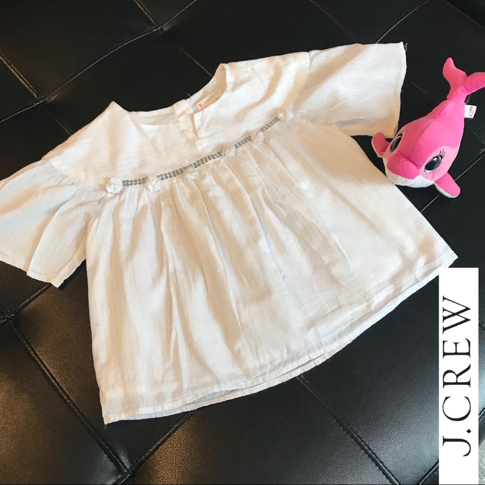 J.  CREW Crewcuts White Metallic Stripe PomPom Top